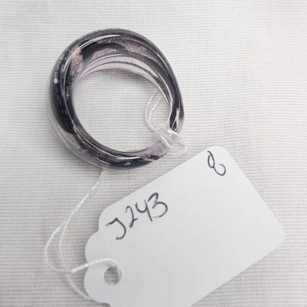 Vintage Murano Glass Ring Pink And Black Sz 8 90s-Y2K Statement Cocktail Ring - Picture 3 of 3